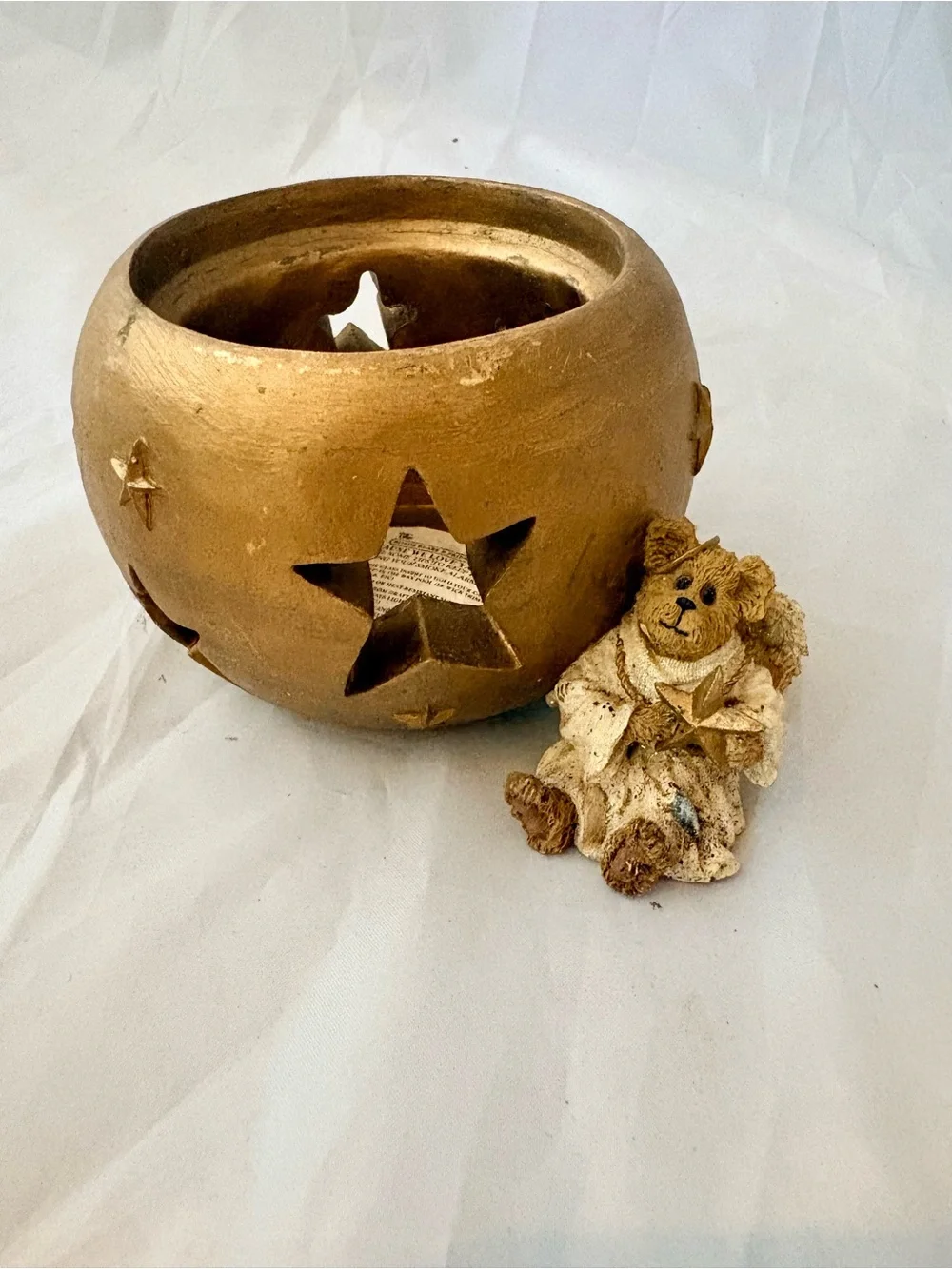 Boyds Bears Gold Star Tealight Holder with Teddy Figurine